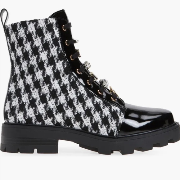 Karl Lagerfeld Black and White Houndstooth Combat Boots - Picture 4 of 6